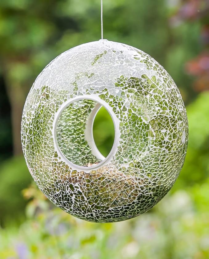 Fly Through Wild Bird Feeder Garden Hanging Bird Feeder Mosaic Circle for Outdoor Decoration,Green