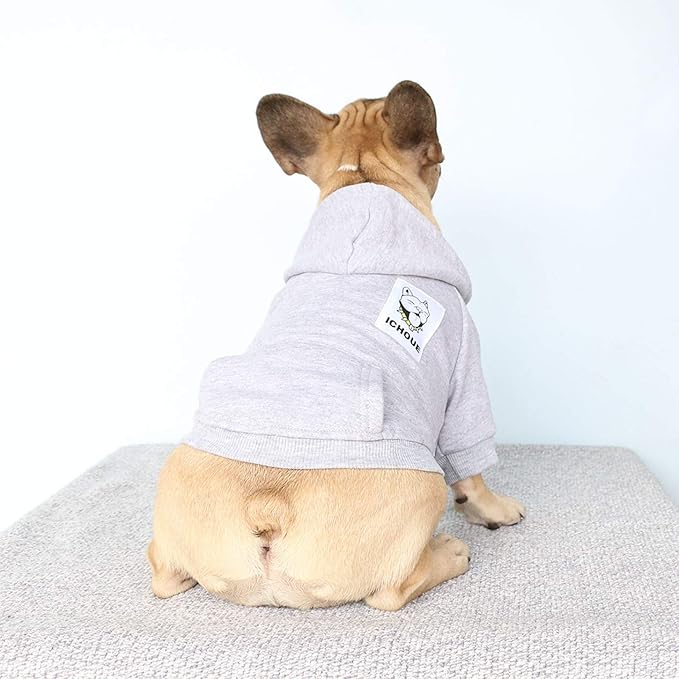 iChoue Pug Clothes Hoodies for Dogs Puppy French Bulldog Frenchie English Boston Terrier Bully Pitbull Sweatshirt Sweater Clothing Cold Weather Winter Coats - Grey/Small