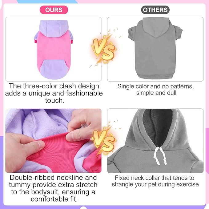 BEAUTYZOO Fleece Dog Hoodie Sweatershirt with Pocket and Leash Hole, Stretchy Small Medium Large Sized Dogs Clothes for Fall Winter Cold Days, Color Designer Warm Dog Jackets,French Bulldog Coats