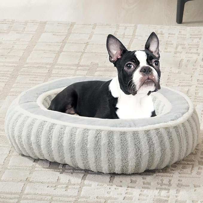 Dog Bed Medium Size Dog, Oval Washable Dogs Bed, Soft Calming Sleeping Cat Bed 25 inches Durable Pet Bed with Anti-Slip Bottom, White