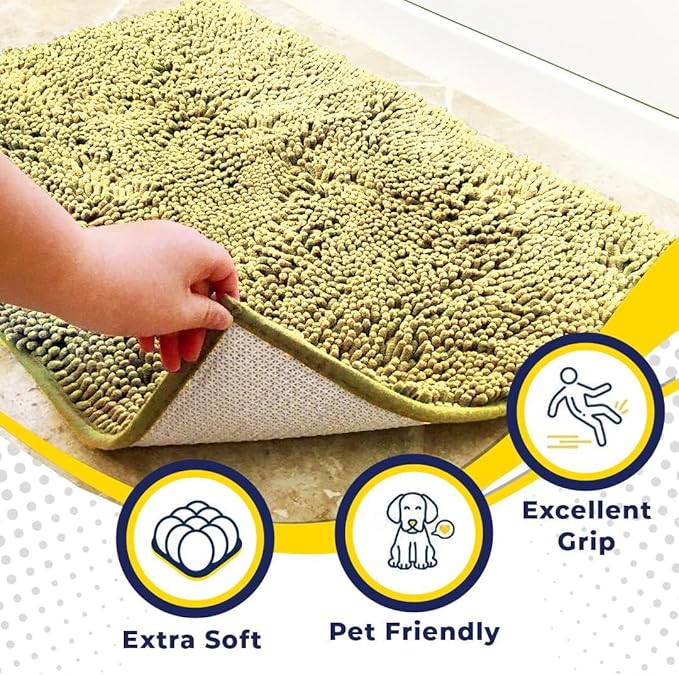 Muddy Mat® AS-SEEN-ON-TV Highly Absorbent Microfiber Door Mat and Pet Rug, Non Slip Thick Washable Area and Bath Mat Soft Chenille for Kitchen Bathroom Bedroom Indoor and Outdoor - Yellow 48" x 60"