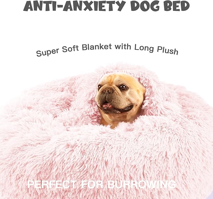 Himax Dog Beds for Medium Dogs, Pink Dog Bed with Blanket Attached, Calming Anti-Anxiety Fluffy Dogs Beds Washable (20"/26"/35")