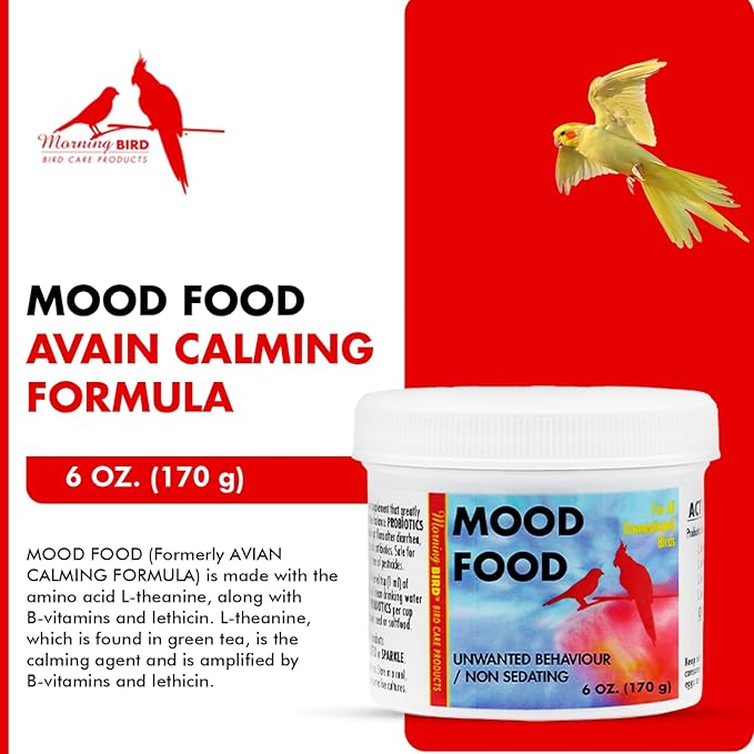 Morning Bird Mood Food (Avian Calming Formula) 6 Oz – Natural Calming Supplement for Birds – Reduces Stress, Feather Plucking & Aggression – Stress Relief Supports with B-Vitamins for Daily Calm
