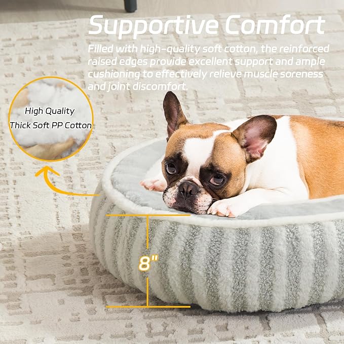 Dog Bed Medium Size Dog, Oval Washable Dogs Bed, Soft Calming Sleeping Cat Bed 25 inches Durable Pet Bed with Anti-Slip Bottom, White