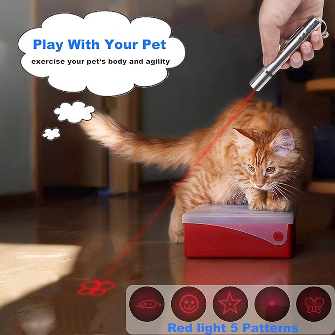 Laser Pointer Cat Toy - 5Modes Pointer for Indoor Interactive, Cat Toys Red Light Pet Pointer Interactive to Busy Kitten Dog Chaser Play Toys(2 Pcs)