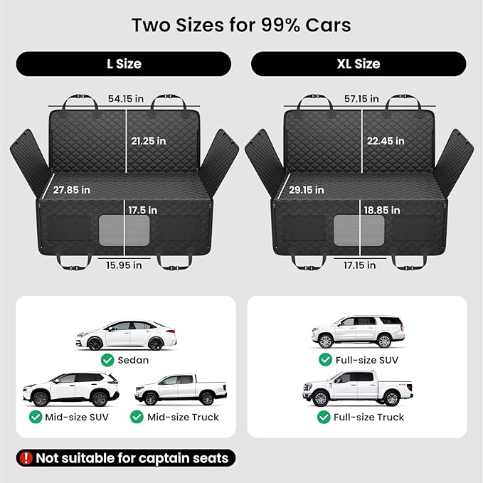 REEVAA Dog Truck Seat Cover for Back Seat, Hard Bottom Dog Hammock for Car, Pet Bed Extender for 2-4 Large Dogs, Waterproof Seat Protector, Universal XL Size Fits for Crew Cab Truck/SUV, Black