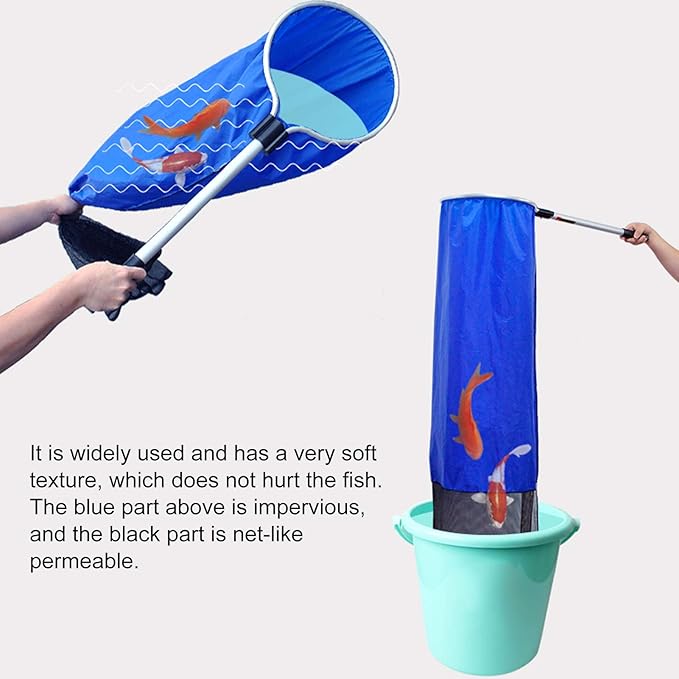Fishing Net, Aquarium Soft Fishing Net Long Knotless Netting Koi Tansfer Mesh for Medium Large Fish(Diameter 35CM Handle 50CM)