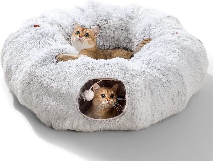 HIPIPET Winter Plush Cat Tunnel with Cat Bed for Indoor Cats,Multifunctional Cat Toys for Small Medium Large Cat.