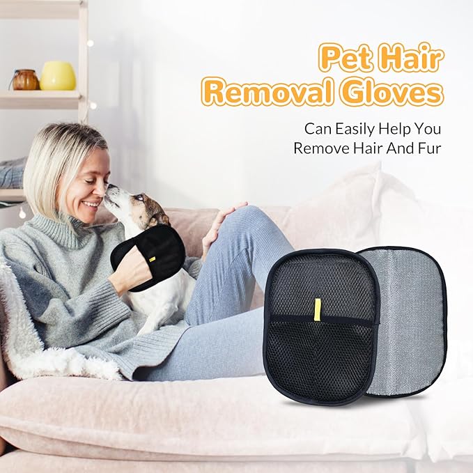 Pet Hair Removal Gloves, Electrostatic Pet Hair Grooming Gloves for Cat & Dog, Reusable for Couch, Clothing,Furniture, Carpet,Bed,Curtain - 2 PCS