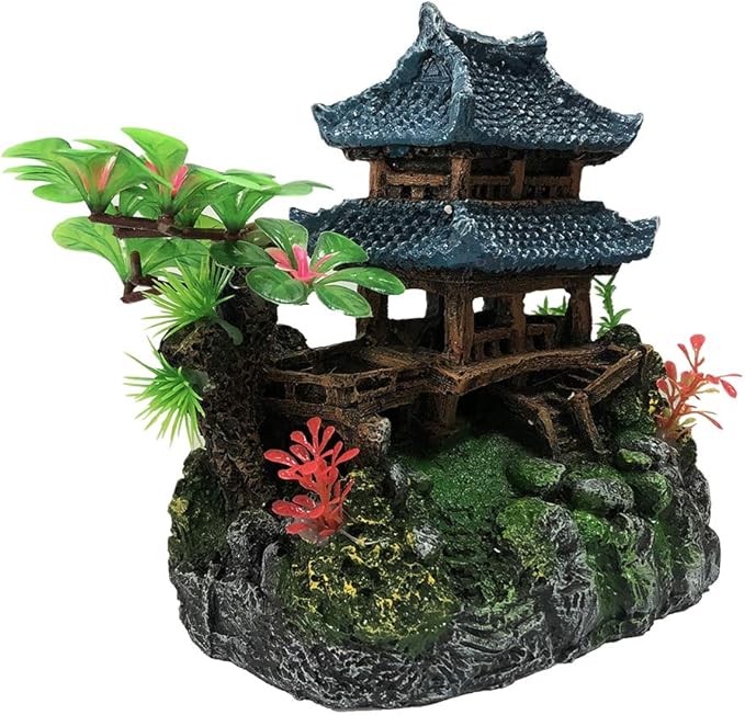 SLOCME Aquarium Classical Resin Castle Decorations - Fish Tank Realistic Details, Green Leaf Aquarium Accessories