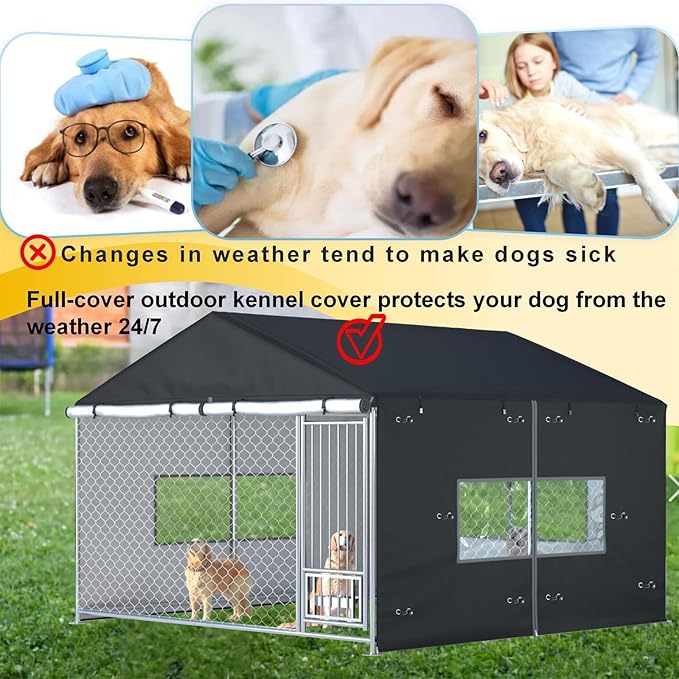 Outdoor Dog Kennel Cover Large Outdoor Heavy Duty Dog Kennel Mesh Large Cage Cover Waterproof and Dustproof 10ft X 10ft X 7ft (Cover Only Without Frame)