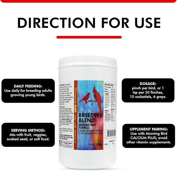 Morning Bird Breeders Blend 8 oz – Protein Supplement for Birds – Supports Breeding, Chick Growth, Muscle Development & Immune Support – Daily Vitamin Blend for Strong Bones & Overall Health