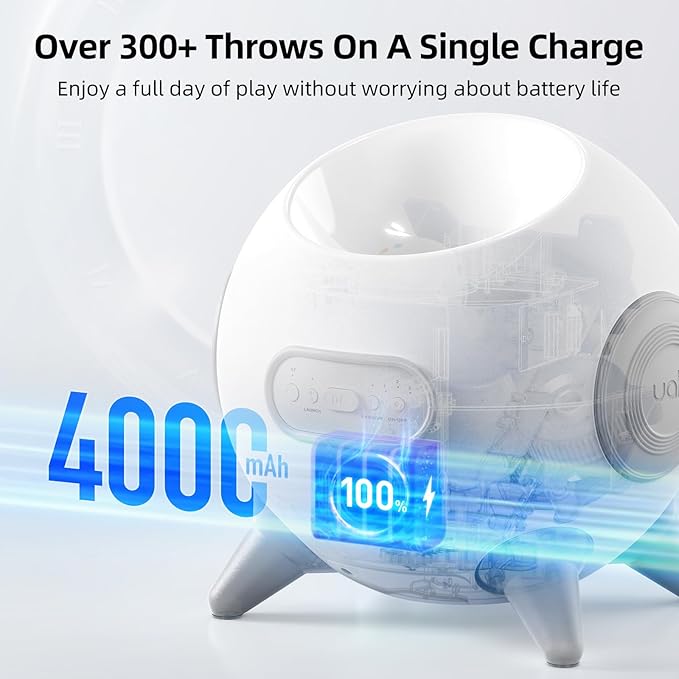 uahpet Automatic Ball Launcher for Dog with Obstacle Detection, 4 Adjustable Distances Ball Thrower Launcher for Medium & Large Dogs, with 3 Balls (2.5 inches)