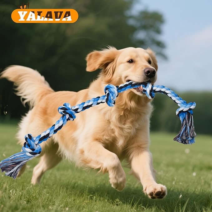 YALAVA Large Dog Rope Toy for Aggressive Chewers, 3 Feet 5 Knots Heavy Duty Chew Toys for Teeth Cleaning, Cotton Rope Dog Tug Toy