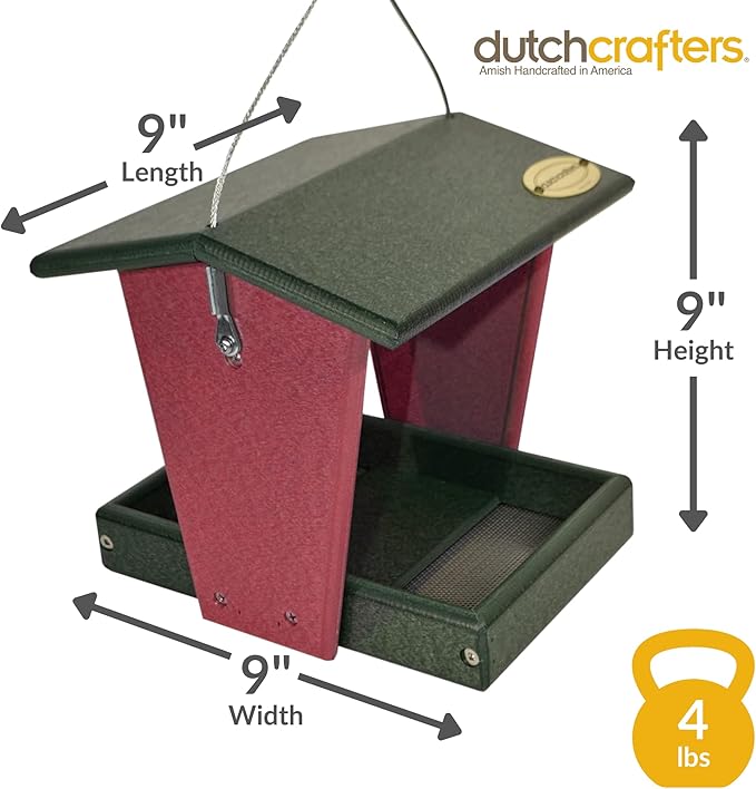 Plastic Hanging Hopper Bird Feeder, Small Bird Feeders for Outdoors, Suitable for Food Seed, Mealworm (Small, Turf Green & Cherry Wood)