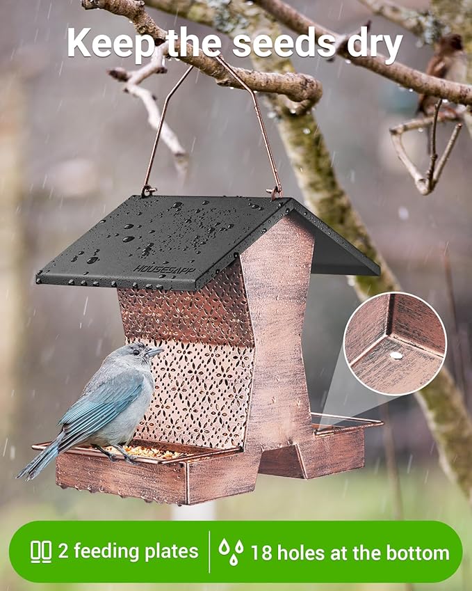 Bird Feeders for Outdoors Hanging - 2.4 LBs Metal Bird Feeder, House Shape Birdfeeders Attracting Wild Birds for Outside, Yard, Garden Decoration, Heavy Duty Platform