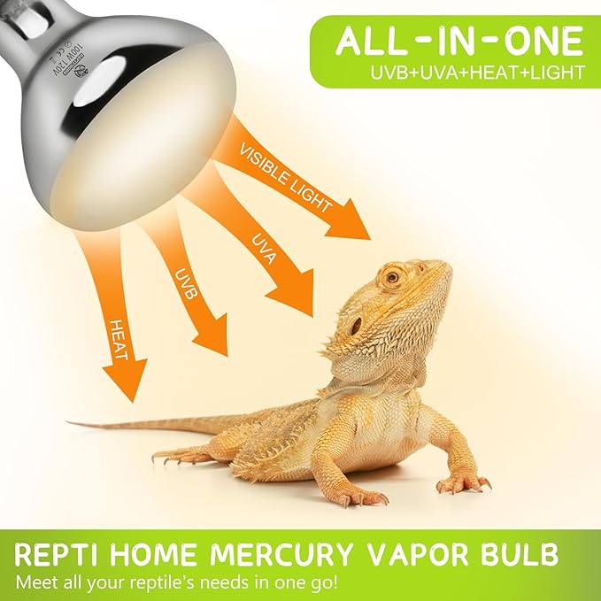 100W UVA UVB Vapor Reptile Heat Lamp, High Intensity Self-Ballasted UVB Basking Lamp Bulb,Full Spectrum Sun Light for Reptiles and Amphibians