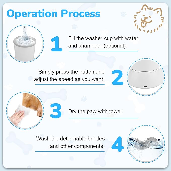 Automatic Dog Cleaner Washer and Massager, Electric Pet Foot Paws Washer for Dogs Cats, USB Portable Dog Feet Cleaner Cup for Medium to Large Dogs, Pet Grooming Supplies(White)