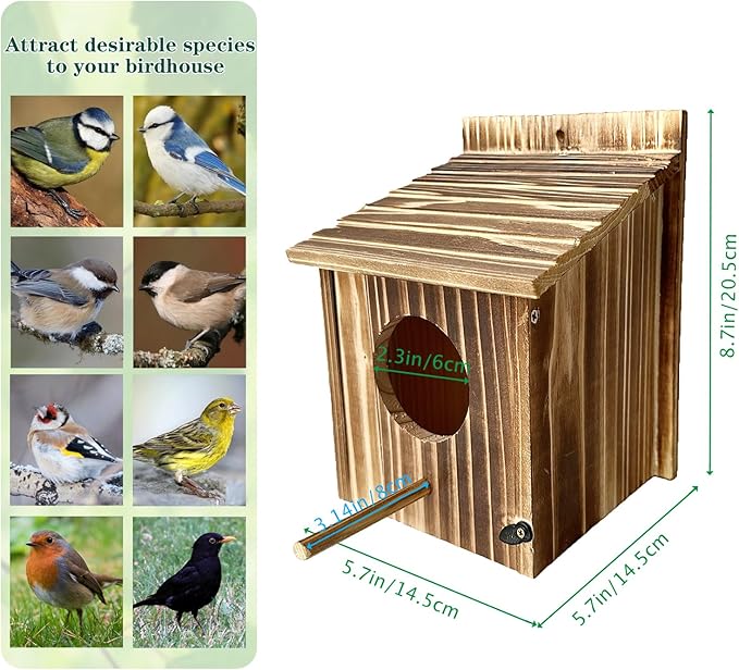 Bird House for Garden Wooden Bird Houses with House Pole birdhouses for Outside Bluebird Cardinals Hanging Birdhouse for Outdoors Hanging or Wall Mount