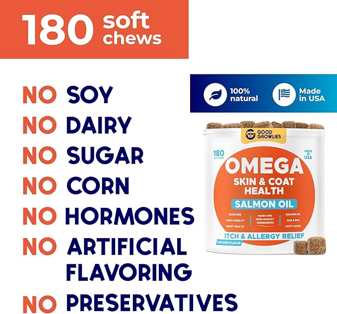 Omega 3 Fish Oil for Dogs Bundle - Skin&Coat Chews - Dry&Itchy Skin Relief + Allergy Support - EPA&DHA Fatty Acids - Natural Salmon Oil Chews Promotes Heart, Hip&Joint Support -360 Chews - Made in USA