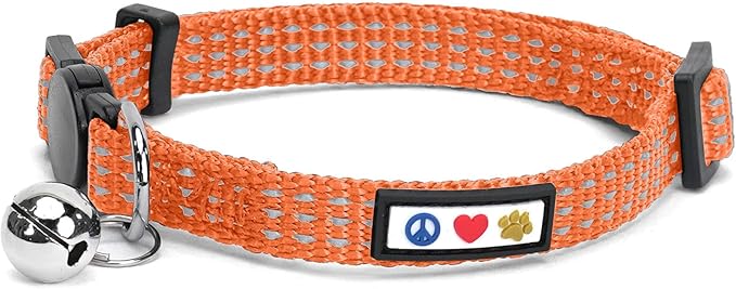 Pawtitas Reflective Cat Collar with Safety Buckle and Removable Bell Cat Collar Kitten Collar Orange Cat Collar One Size