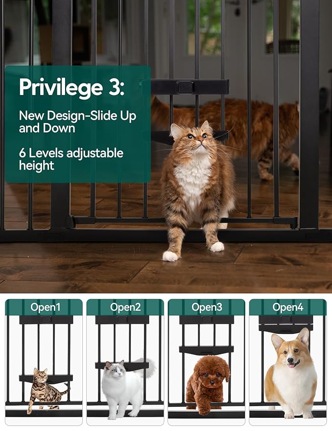 BABELIO 36 Inch Extra Tall Baby Gate with Cat Door,29.5-40" Metal Pet Door for Stairs,Doorways,House,Auto Close,Easy Walk Thru,Black