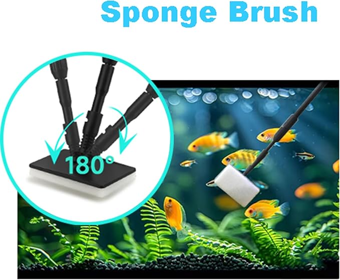 Carefree Fish 4IN1 Carbon Fiber Aquarium Cleaning Tools Long Handle Adjustable Length 18~24Inch Fish Tank Cleaner Kit Alage Scraper Scrubber Brushes Set