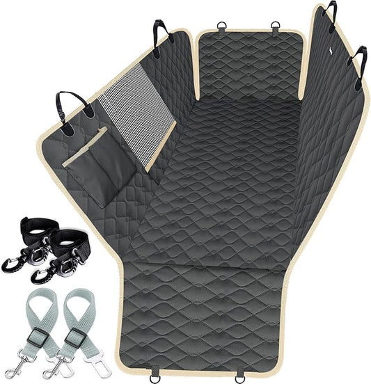 Lassie Dog Car Seat Covers for Back Seat, Waterproof Dog Car Hammock with Mesh Window Durable Scratch Proof Nonslip Pet Carseat Covers Universal Fit Protector for Cars, Trucks & SUVs