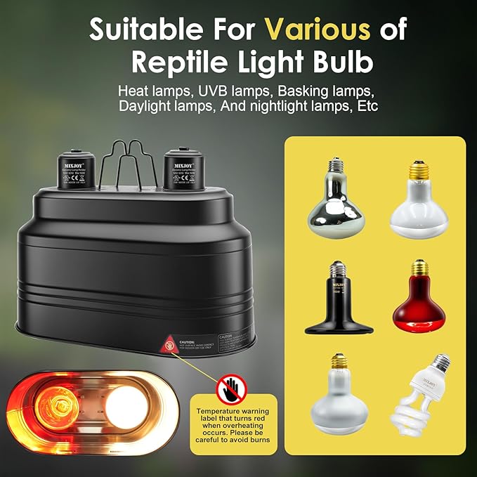 MIXJOY Dual Reptile Light Fixture, Max 160W Each Reptile Heat Lamp Fixture with Separate Switches, Fits Reptile Light/Heat Lamp/UVB Light for Lizards, Turtles, Snakes, and Amphibians