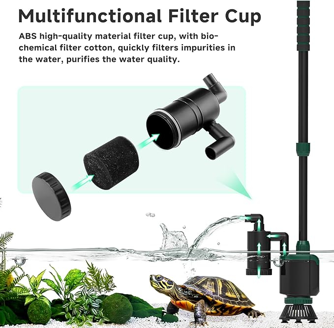 AQQA Fish Tank Cleaner, 34W 600GPH DC Gravel Vacuum for Aquarium, 6 in 1 Aquarium Vacuum Gravel Cleaner Adjustable Water Flow Cleaning Tools for Change Water Wash Sand Water Filter Water Circulation