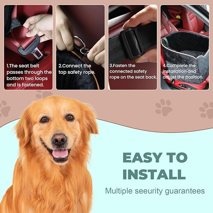 Aidou Dog Booster Seat for Small to Large Dogs & Cats, Pet Travel Safety Seat with Storage & 2 Rope, Dual-use for Car & Home (Black, Medium)