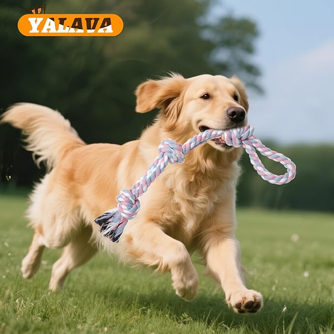 YALAVA Dog Rope Toys for Aggressive Chewers, 20 Inch 2 Pack Heavy Duty Chew Toys for Teeth Cleaning, Cotton Rope Dog Tug Toy for Medium to Large Breed