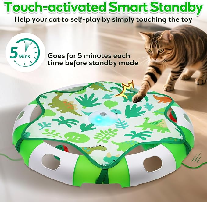 Cat Toys for Indoor Cats, Interactive Automatic Hide and Seek Toy, Moving Concealed Feathers Wand Teaser, Bird Chirping Squeaky, Touch Activated, Rechargeable Kitten Toys,Cat Bell Ball to Stimulate