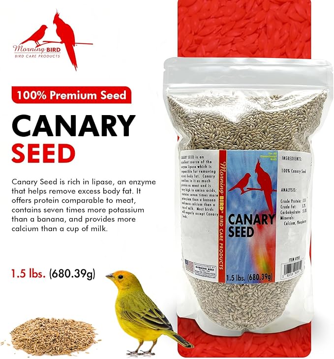Morning Bird Canary Seed – Nutritional Rich in Vitamins and Supplements for Birds – Ideal for Healthy Feathers and Strong Bones Seed for All Birds Type 1.5 lbs