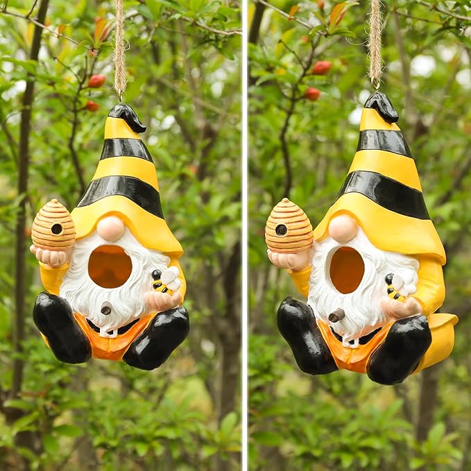 Yinns Resin Bird House, Birdhouses for Outdoors, Decorative Bird Houses, Hanging Funny Gnomes Birdhouse for Outside Garden Decor