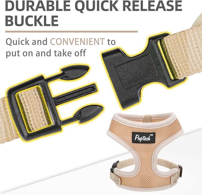 PUPTECK Soft Mesh Dog Harness and Leash Set Pet Puppy Cat Comfort Padded Vest No Pull Harnesses, Solid Beige, L