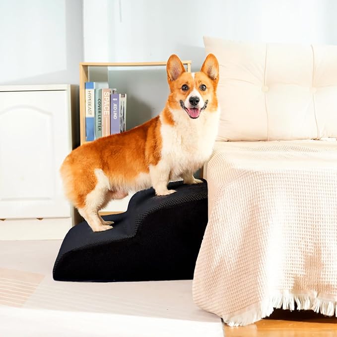 Dog Stairs for Small Dogs, High Density Foam Pet Steps, Extra Wide Non-Slip Pet Ramp for High Beds Or Couch, Soft Doggie Ladder for Dog Injured, Older Pets, Small Cats