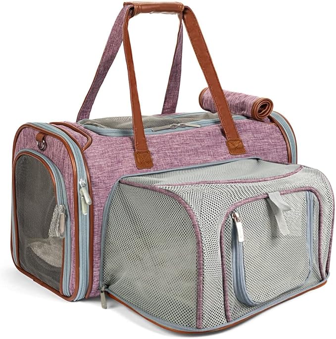 Mr. Peanut's Gold Series Big Apple XL Expandable Airline Capable Soft Sided Pet Carrier, Premium Brand Self Locking Zippers, Plush Faux Fleece Bedding with a Sturdy Plywood Base (Purple)