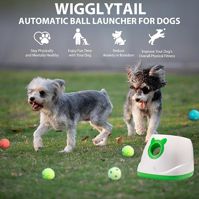 Automatic Ball Launcher for Dogs, Dog Fetch Ball Thrower Launcher, 4 Adjustable Distances, Interactive Pet Self Playing for Small Dogs and Puppies with 10 Balls (2 inches)