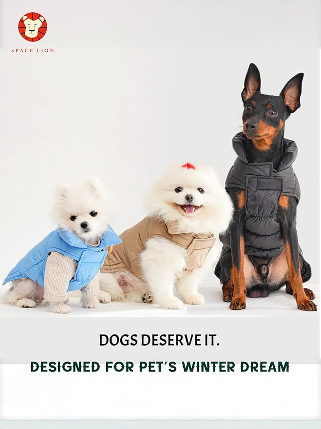 SPACE LION Puffer Jacket, Down Winter Coat, Durable Outdoor Coat for Cold and Windy Conditions, Waterproof, Windproof, Lightweight Jacket, Adjustable Fit for Small Dog(Khaki,S)