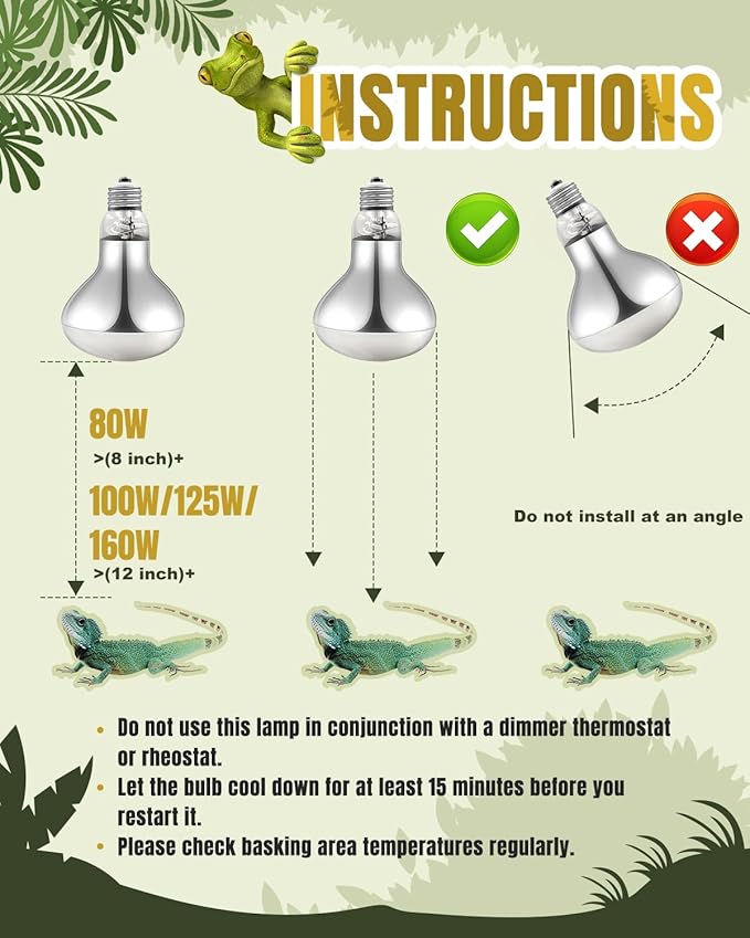 Heat Lamp Bulbs, 160 Watt Reptile Heat Bulb, Full Spectrum UVA UVB Light Bulb, Natural Daylight, Basking Spot, Sun Light for Reptile and Amphibian, Pack of 2