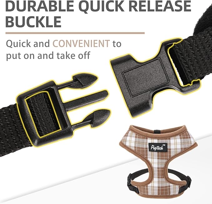 PUPTECK Soft Mesh Dog Harness and Leash Set Pet Puppy Cat Comfort Padded Vest No Pull Harnesses, Brown, XS