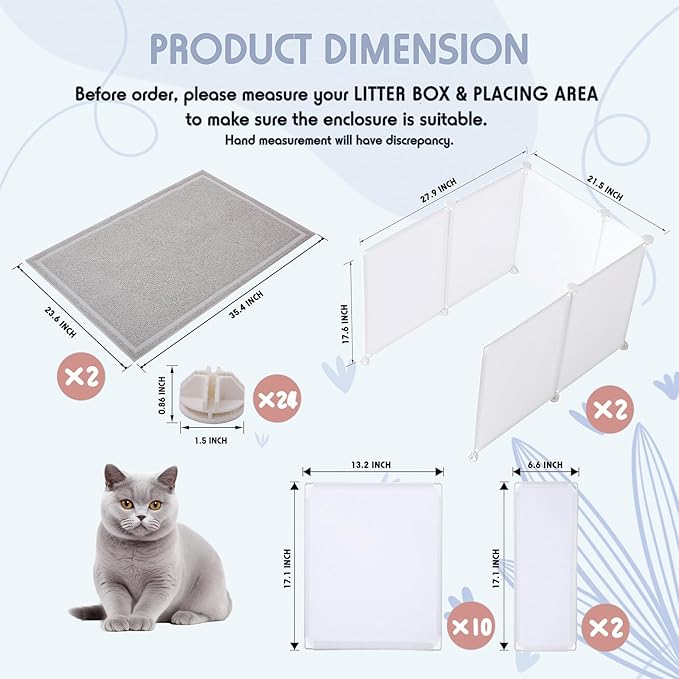 MEEXPAWS 2 Set Extra Large Cat Litter Box Enclosure Splash Guard 27×20 in| Large Cat Litter Mat | Easy Clean (White)