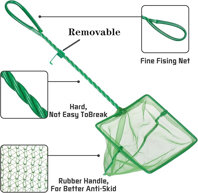 3PCS Aquarium Fish Net Fine Mesh Net Quick Catch Nets Nylon Fishing Nets with Long Plastic Handle for Fish Tank, Green, 3in 4in 6in