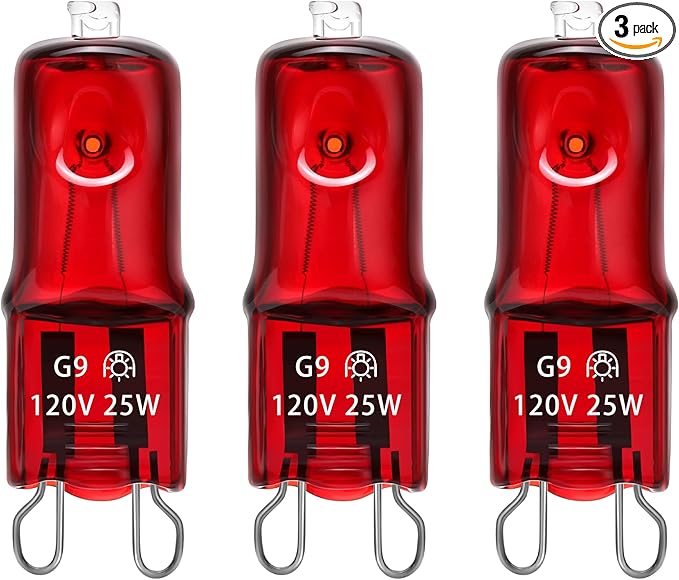 Reptile Heat Lamp G9 Bulb 25W 120V 2 Pin 3 Pack Base Light Bulb Replacement Dimmable Warm Red
