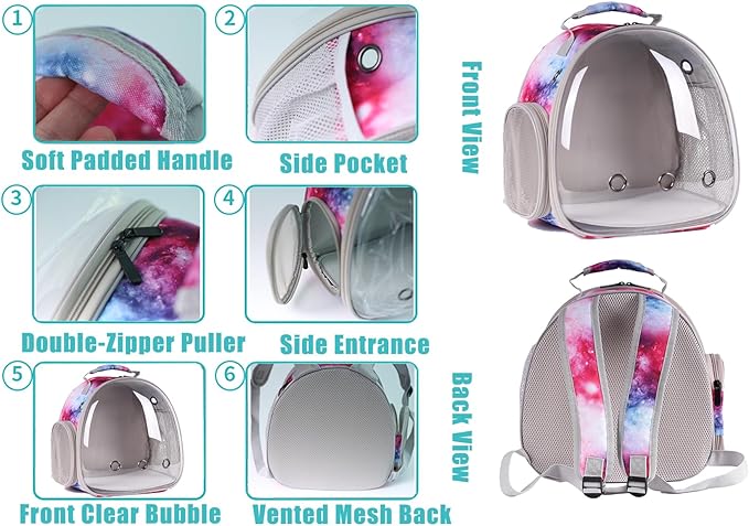 Bunny Carrier Backpack with Space Capsule Clear Bubble Window - Portable Small Animal Backpack Travel Pet Carrier Galaxy for Guinea Pig Rabbit Bearded Dragon Rat Lizard Hamster (Galaxy Pink)