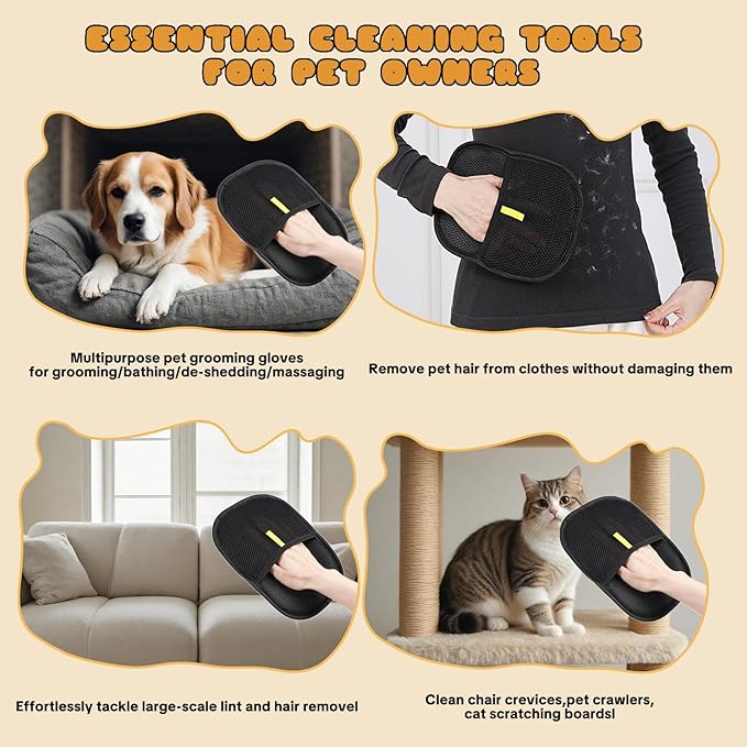 Pet Hair Removal Gloves for Cats & Dogs – Reusable Grooming Glove with Static Charge to Remove Fur from Furniture, Carpet, Car Seats & Clothes – Upgraded Pet Hair Remover Mitt(3PCS)