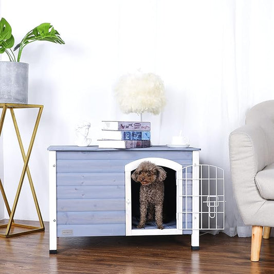 Petsfit 31.5” Indoor Dog House with Lockable Iron Door, Wooden Dog Houses for Indoor Dog with Elevated Floor