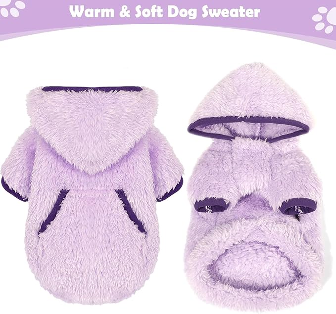 Small Dog Sweater Fleece Dog Hoodie Girl Boy Winter Warm Puppy Clothes for Chihuahua Teacup Yorkie Soft Stretchy Tiny Outfits Cat Sweater Pet Clothing, Purple, M