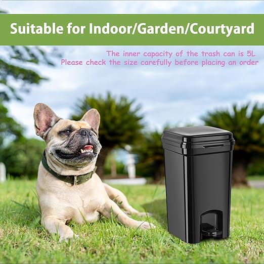 Dog Poop Trash Can & Portable Cat Litter Disposal, All-Black ABS Material, 5-Liter Trash Can with 20PCS Waste Bags.ABS-BK,US